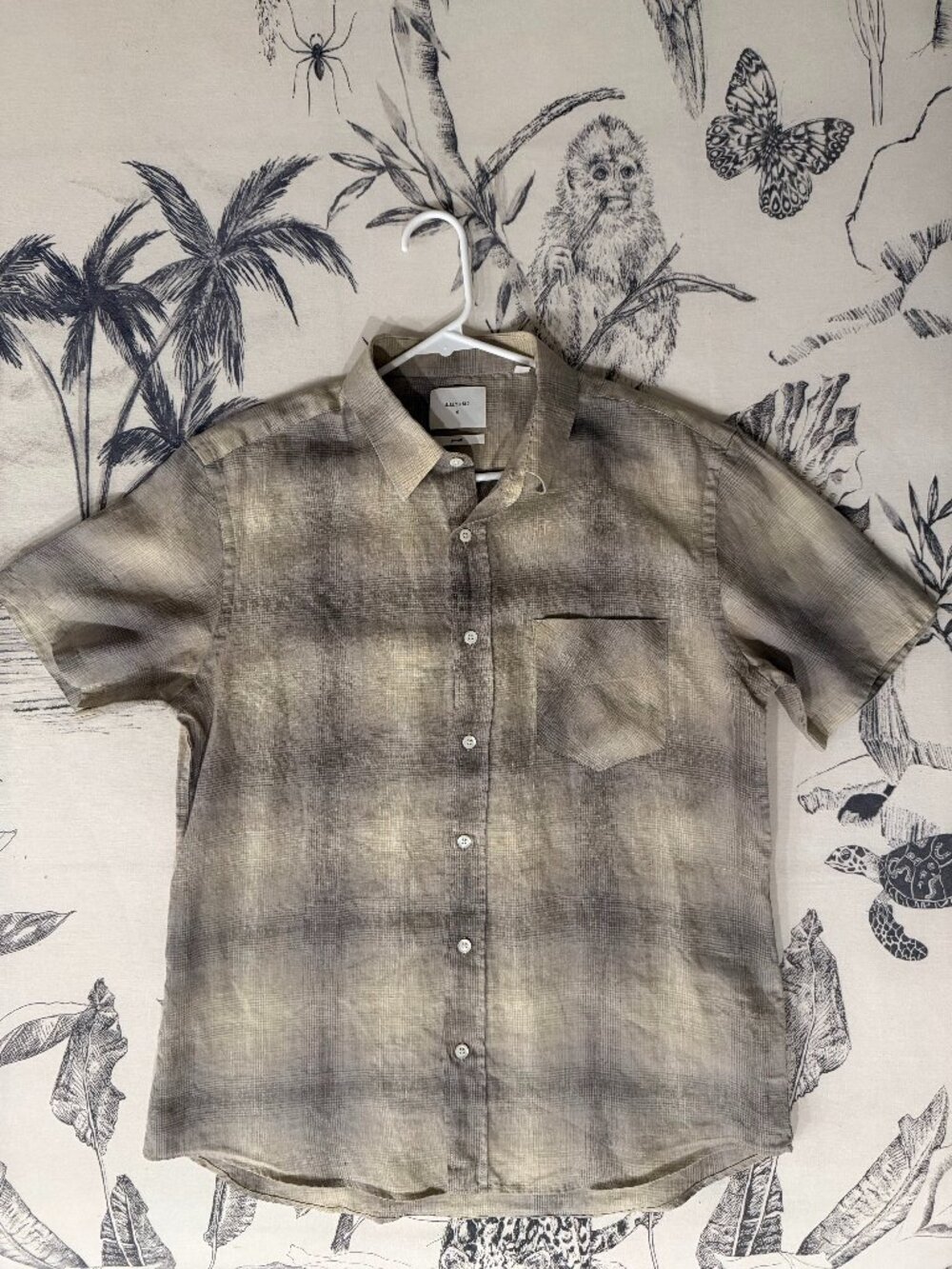 Billy Reid Tuscumbia 100% Linen Short Sleeve Button Down Shadow Plaid Men’s M
